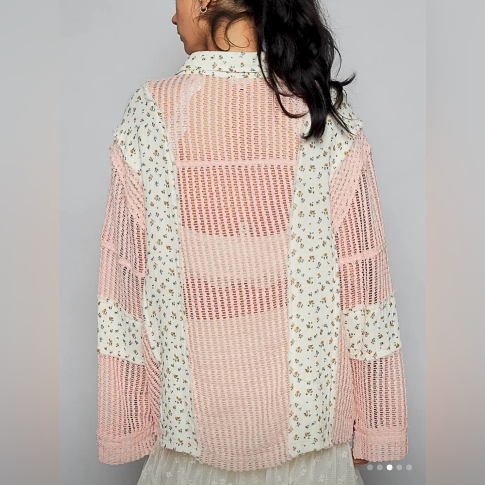 POL Floral Patchwork and Pink Crochet Blouse - Picture 3 of 5
